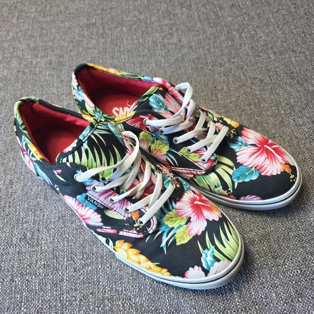Vans Canvas Hawaiian Print/Black Hibiscus Womens Size 9 Sneakers Shoes 500200
